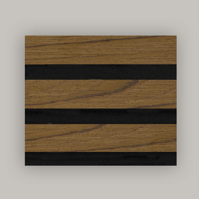 Mřížkový nástěnný/akustický nástěnný panel (3stranný dýhovaný dřevěný obal) – Barva dřeva 2400/2700 mm x 600 mm