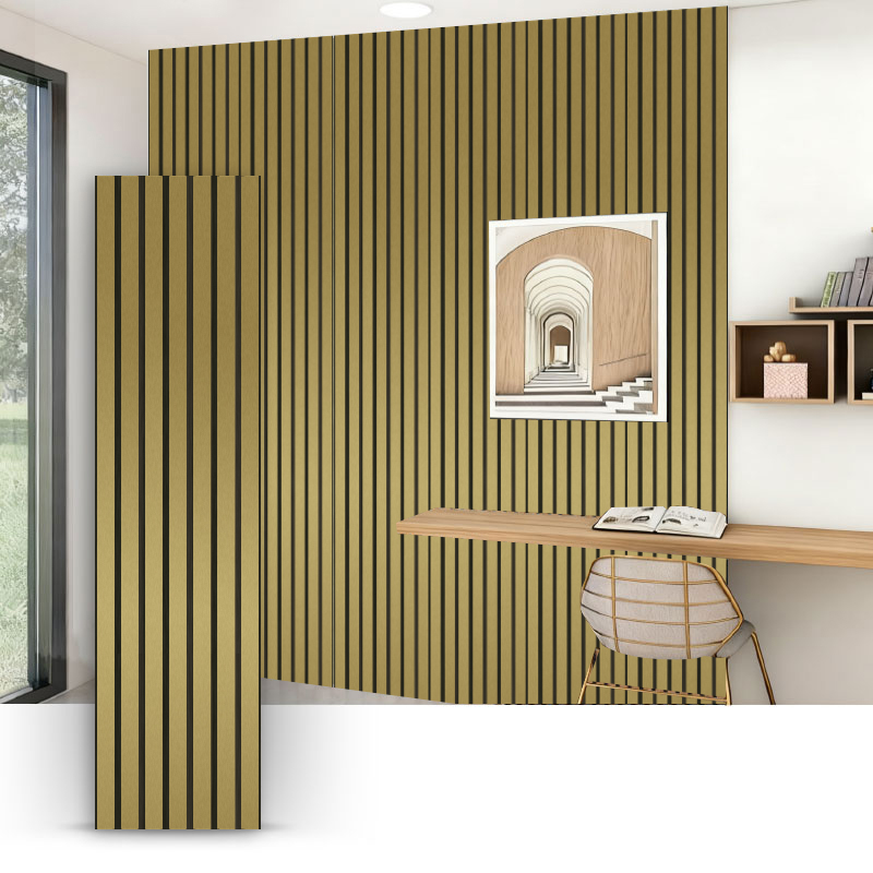 Stěna s mřížkou/akustický nástěnný panel (jednostranně obalené PVC) – kovová kartáčovaná barva 2400/2700 mm x 600 mm