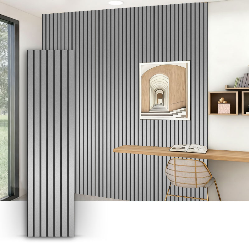 Mřížkový nástěnný/akustický nástěnný panel (3stranný PVC obalený) – metalická kartáčovaná barva 2400/2700 mm x 600 mm