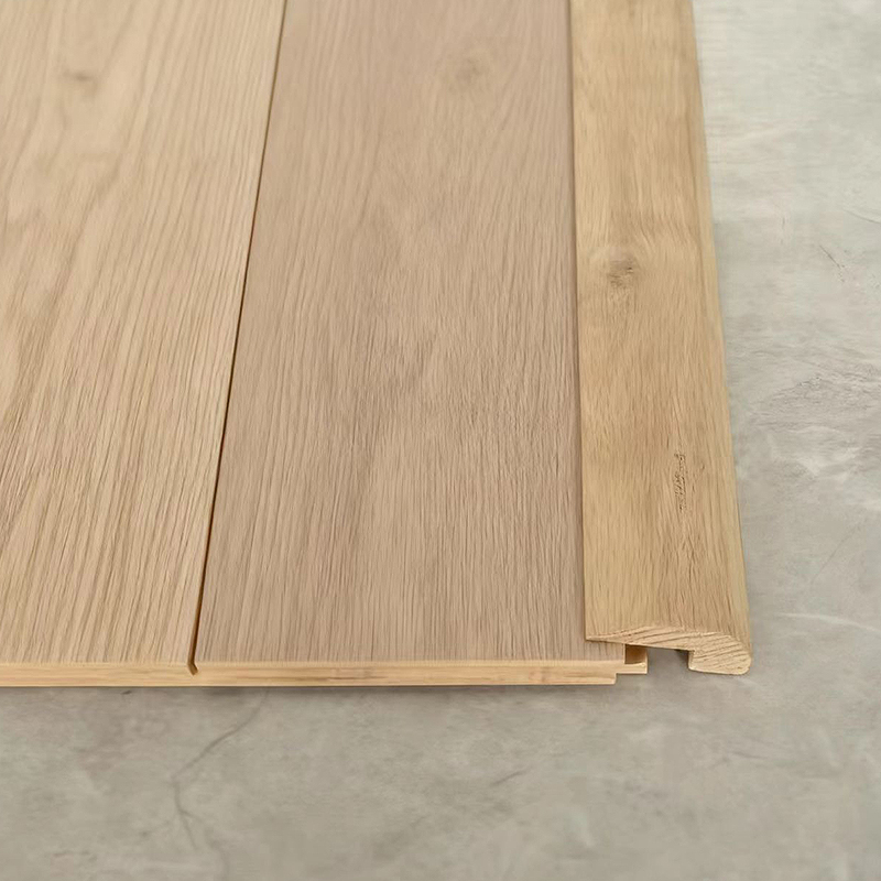 Bílá dubová celokusová lišta na polena L (nedokončená barva) – dub přírodní barva 3/8'x1 31/32'