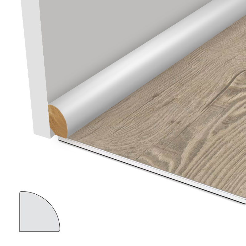 Čtvrtkruhová lišta z masivního dřeva (základní výplň) – bílá 3/5' × 3/5'